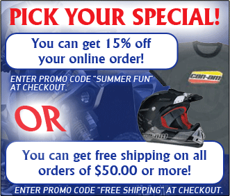 Pick your special! You can get 15% off your online order! Enter promo code 'SUMMER FUN' at checkout. OR you can get free shipping on all orders of $50.00 or more! Enter promo code 'FREE SHIPPING' at checkout.