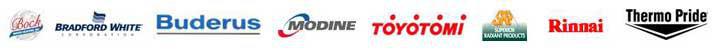 Bock, Bradford White, Buderus, Modine, Toyotomi, Superior Radiant Products, Rinnai, & Thermo Pride