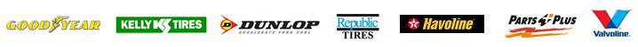 We carry products from Goodyear, Kelly Tires, Dunlop, Republic Tires, Havoline, Parts Plus, and Valvoline.