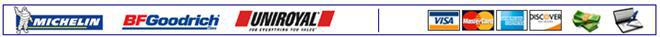 We carry Michelin, BFGoodrich, and Uniroyal products. We accept Visa, MasterCard, American Express, Discover, cash, and checks.