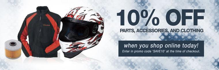 Take 10% off parts, accessories, and clothing when you shop online today.
