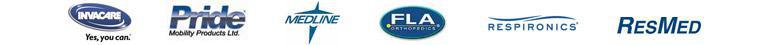 We carry products from Invacare, Pride, Medline, FLA Orthopedics, Respironics, and Resmed.