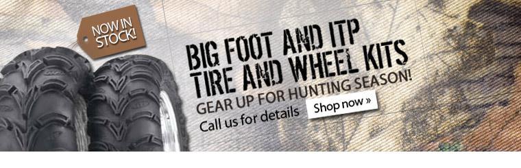 Gear up for hunting season with in-stock Big Foot and ITP Tire and Wheel Kits.