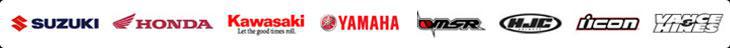 Brands we carry include Suzuki, Honda, Kawasaki, Yamaha, MSR, HJC, Icon and Vance & Hines.
