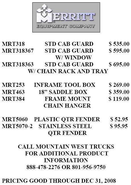 Merritt Equipment Company Rates