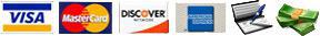 We accept Visa, MasterCard, Discover, American Express, checks, and cash.