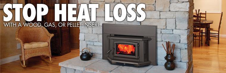 Stop heat loss with a wood, gas, or pellet insert.