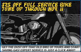 $25 off full service bike tune up through Nov. 11. Get the dust off that old bike of yours and start saving gas! Expert service is just a click away!