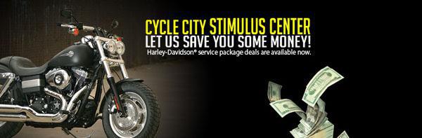 Cycle City Stimulus Center:Let us save you some money! Harley-Davidson® service package deals are available now.
