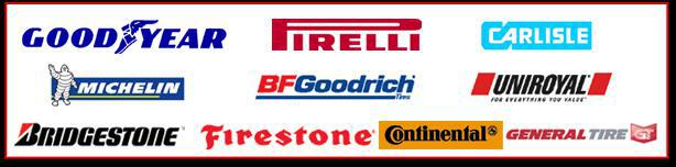 We carry Goodyear, Pirelli, Carlisle, Michelin, BFGoodrich, Uniroyal, Bridgestone, Firestone, Continental, and General Tire products.