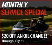 Monthly Service Special: $20 off an oil change through July 15!