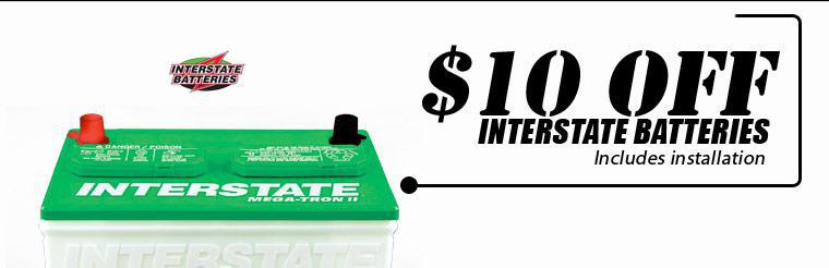 Get $10 off Interstate batteries with installation.