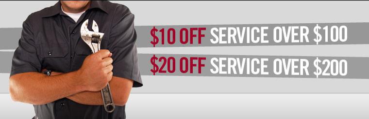 Get $10 off a service over $100, and $20 off a service over $200.