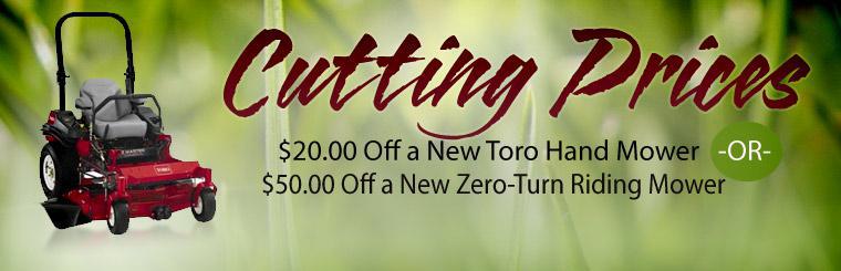 Take $20 off a hand mower or $50 off a zero-turn mower!