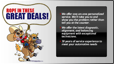 We offer one-on-one personalized service. We'll take you to and show you the problem rather than tell you at the counter. We offer the latest diagnostic, alignment, and balancing equipment with exceptional technicians. We have 30 years of service experience to meet your automotive needs.