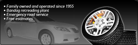 Family owned and operated since 1955. Bandag retreading plant. Emergency road service. Free estimates.