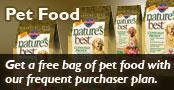 Pet Food: Get a free bag of pet food with our frequent purchaser plan.