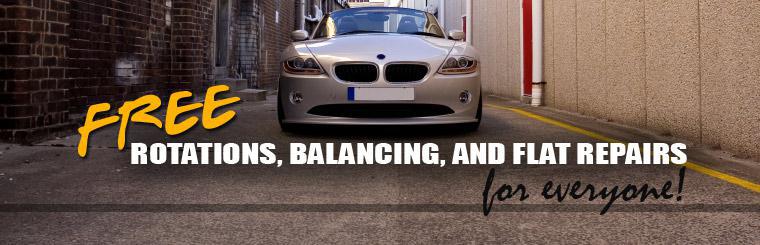 At Barney's Tire & Wheel rotations, balancing, and flat repairs are free for everyone!