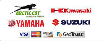We proudly carry Arctic Cat, Kawasaki, Yamaha, and Suzuki. We accept Visa, Mastercard, and Discover.