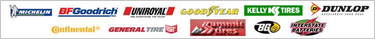 We carry great products from Michelin, BFGoodrich, Uniroyal, Goodyear, Kelly, Dunlop, Continental, General, Summit, Interstate Batteries and BG.