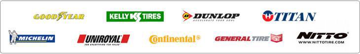 We carry Goodyear, Kelly, Dunlop, Titan, Michelin, Uniroyal, Continental, General, and Nitto products.