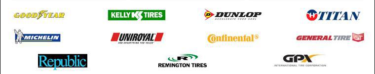 We carry Goodyear, Kelly, Dunlop, Titan, Michelin, Uniroyal, Continental, General, Republic, Remington, and GPX products.