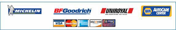 We carry Michelin, BFGoodrich, and Uniroyal products. We are affiliated with AutoCare Center. We accept Visa, MasterCard, American Express, Discover, and Napa AutoCare cards.