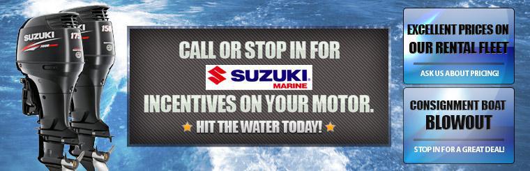 Call or stop in for Suzuki Marine incentives on your motor. Hit the water today! Click here to view our selection of motors.