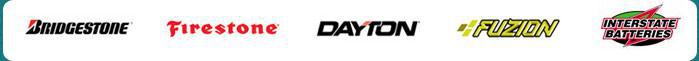We carry products from Bridgestone, Firestone, Dayton, Fuzion, and Interstate Batteries.