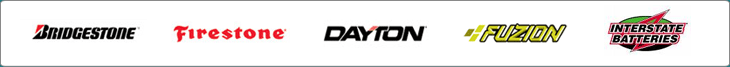 We carry products from Bridgestone, Firestone, Dayton, Fuzion, and Interstate Batteries.