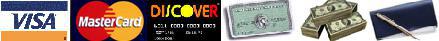 We accept Visa, MasterCard, Discover, American Express, cash, and checks
