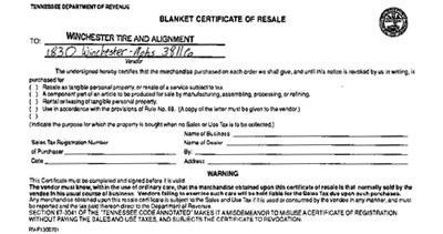 Click here to view and fill out our Tennessee Tax Exempt Form