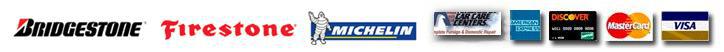 Brands we carry: Bridgestone, Firestone, Michelin, and more. Payment methods we accept: ACCC card, American Express, Discover, MasterCard, and VISA.