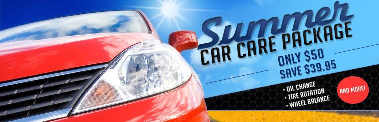 Click here for our $50 summer car care package, which includes an oil change, tire rotation, wheel balance, and more!