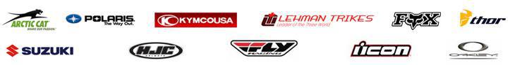 We carry products from Arctic Cat, Polaris, KYMCO, Lehman Trikes, Fox, Thor, Suzuki, HJC, Fly Racing, Icon, and Oakley.