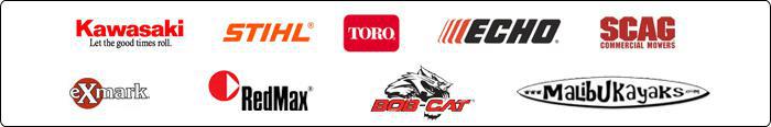 Our inventory includes Kawasaki, Stihl, Toro, Echo, Scag, eXmark, RedMax, Bob-Cat, Perception and Malibu Kayaks.