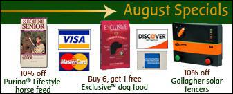 August Specials: We accept Visa, MasterCard, Discover, and American Express.