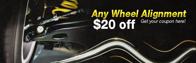 Take $20 off any wheel alignment. Get your coupon here.