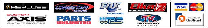 We carry Rekluse, Lonestar Racing, Fox Racing Shox, Elka, Custom Axis, Parts Unlimited, Western Power Ssports, and Tucker Rocky. We accept Visa and MasterCard.