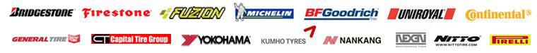 Our large inventory includes Bridgestone, Firestone, Fuzion, Michelin, BFGoodrich, Uniroyal, Continental, General Tire, Capital Tire Group, Yokohama, Kumho Tyres, Nankang, Nexen, Nitto and Pirelli.