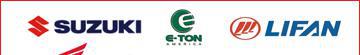 We carry Suzuki, E-Ton, Lifan, and Honda products. We accept Visa, MasterCard, Discover, and cash.