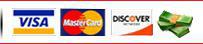 We accept Visa, MasterCard, Discover, and cash.