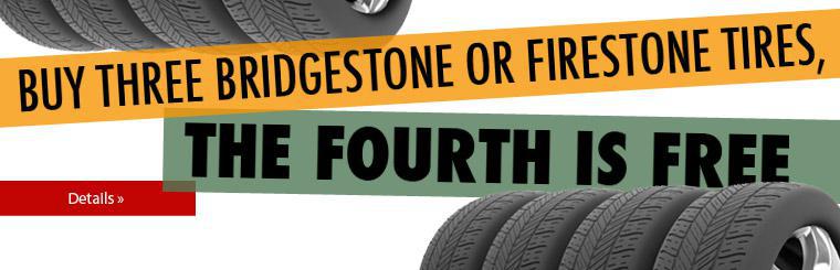 Buy three Bridgestone or Firestone tires and get the fourth one for free!