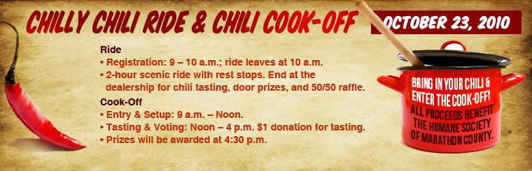 Come to our Chilly Chili Ride and Cook-Off on October 23, 2010!