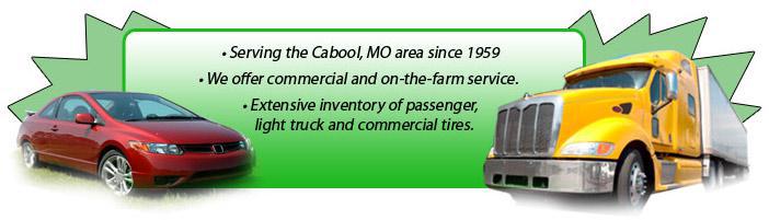 Serving the Cabool, M0 area since 1959. We offer commercial and on-the-farm service.Extensive inventory of passenger, light truck and commercial tires.