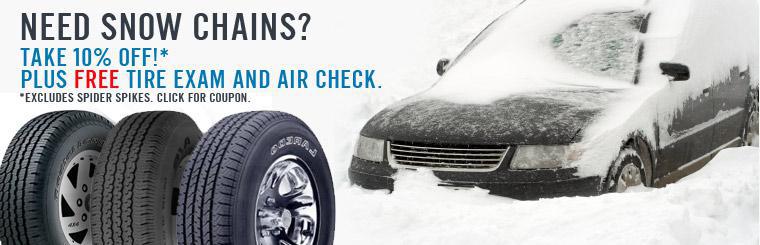 Get 10% off snow tires and receive a free tire exam and air check