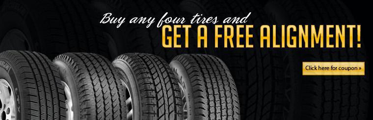 Get a free alignment with purchase of four tires!