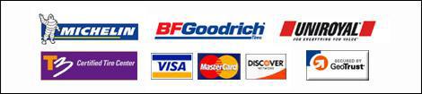 We carry Michelin, BFGoodrich, and Uniroyal products. We are a T3 Certified Tire Center. We accept Visa, MasterCard, and Discover.