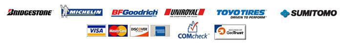 We carry Bridgestone, Michelin, BFGoodrich, Unitroyal, Toyo Tires, and Sumitomo products. We accept Visa, MasterCard, Discover, and American Express.