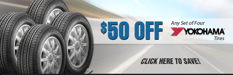 Take $50 off any set of four Yokohama tires. Click here for coupon.